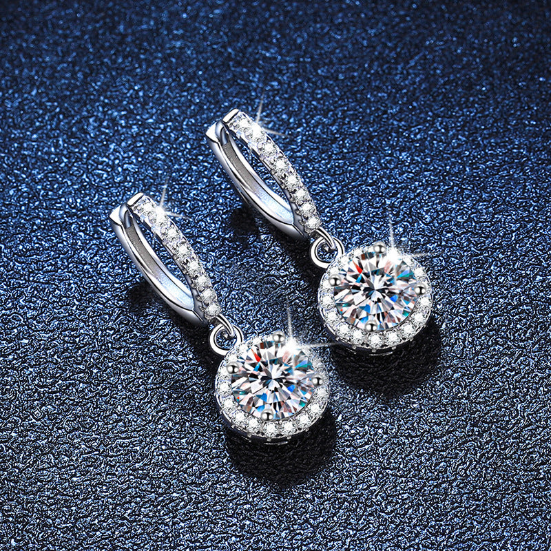 Shining 925 Sterling Silver GRA Round Cut Moissanite Drop Earring 1ct