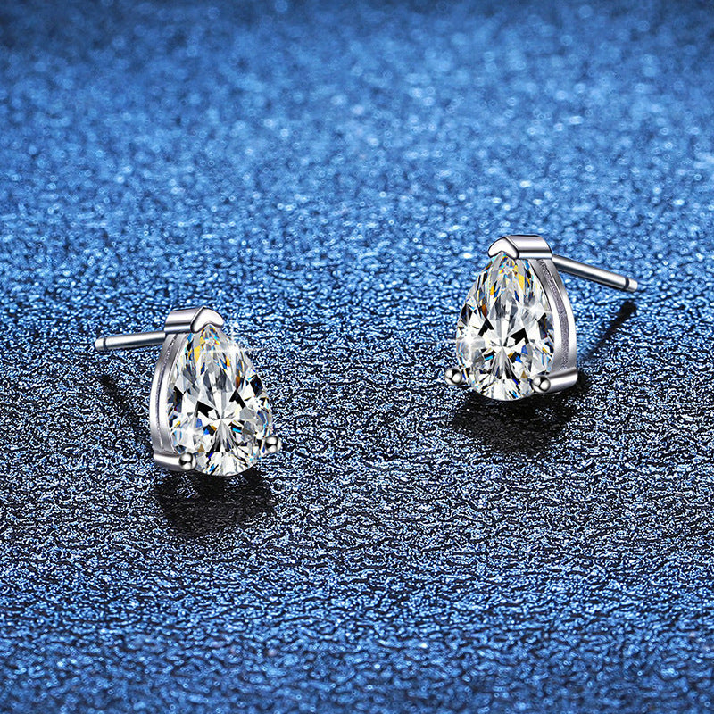 Moissanite Earrings GRA Certified Pear Cut 925 Sterling Silver 1ct