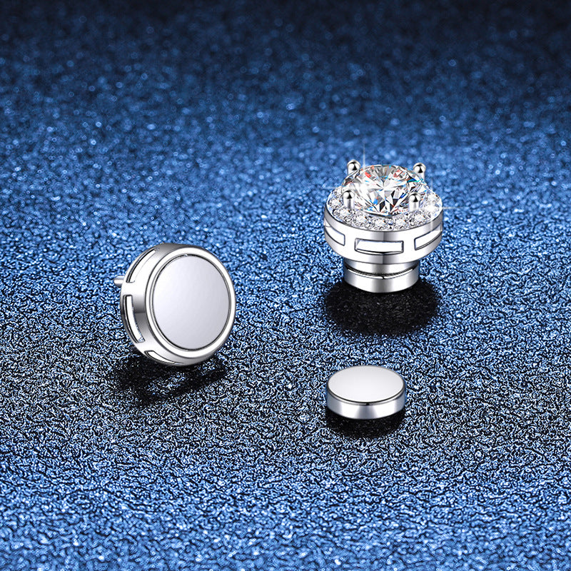 925 Sterling Silver Non-piercing Magnetic Moissanite Earrings Rhodium Plated 1ct