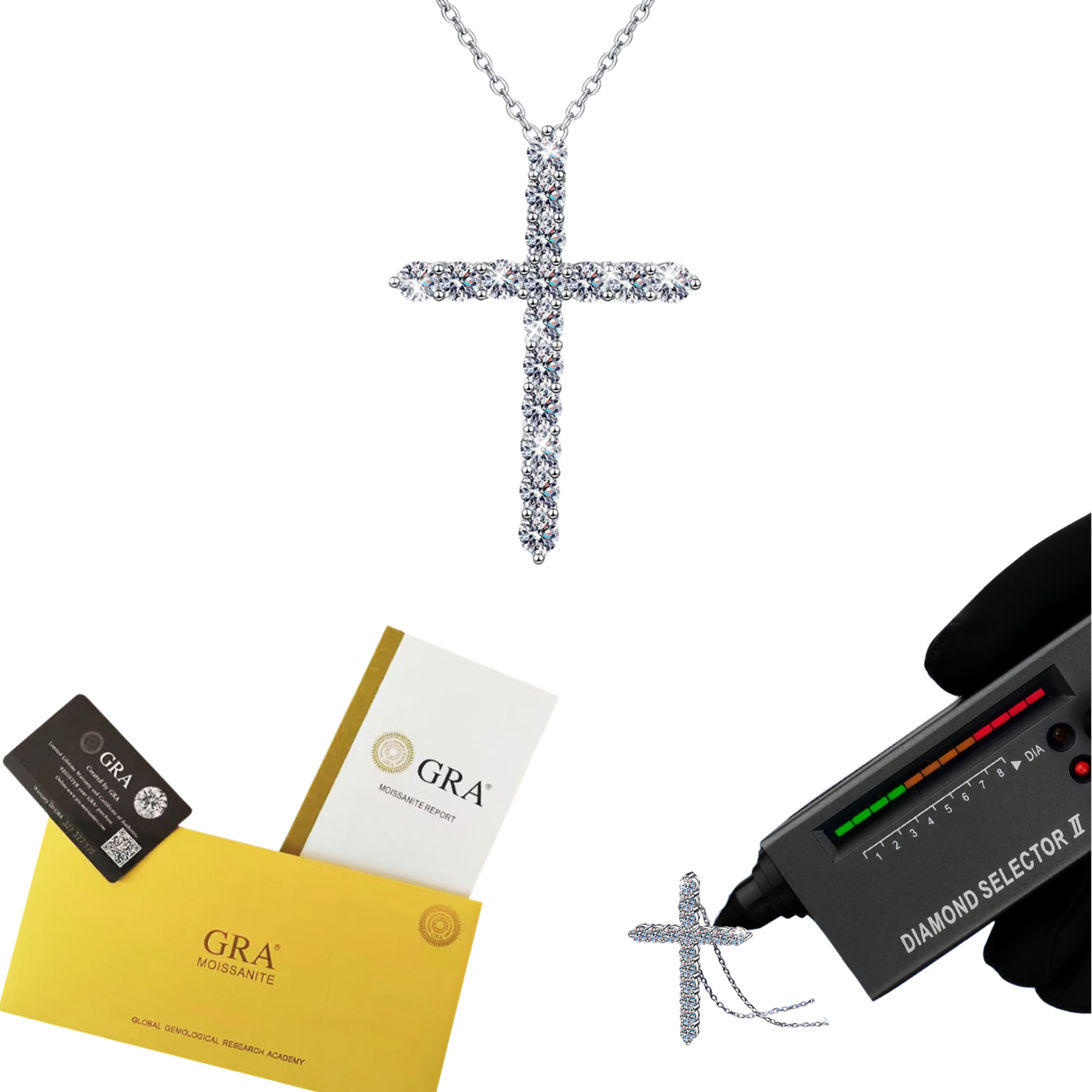Luxury 1.6ct Moissanite Cross Pendant Necklace Brilliant Cut VVS D