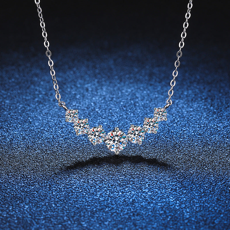 Rhodium Plated 925 Sterling Silver Round Brilliant Cut Moissanite Necklace