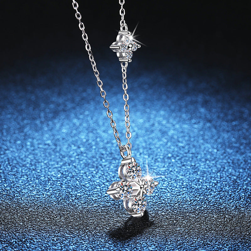 S925 Sterling Silver Premium Four Leaf Clover Necklace Classic Moissanite