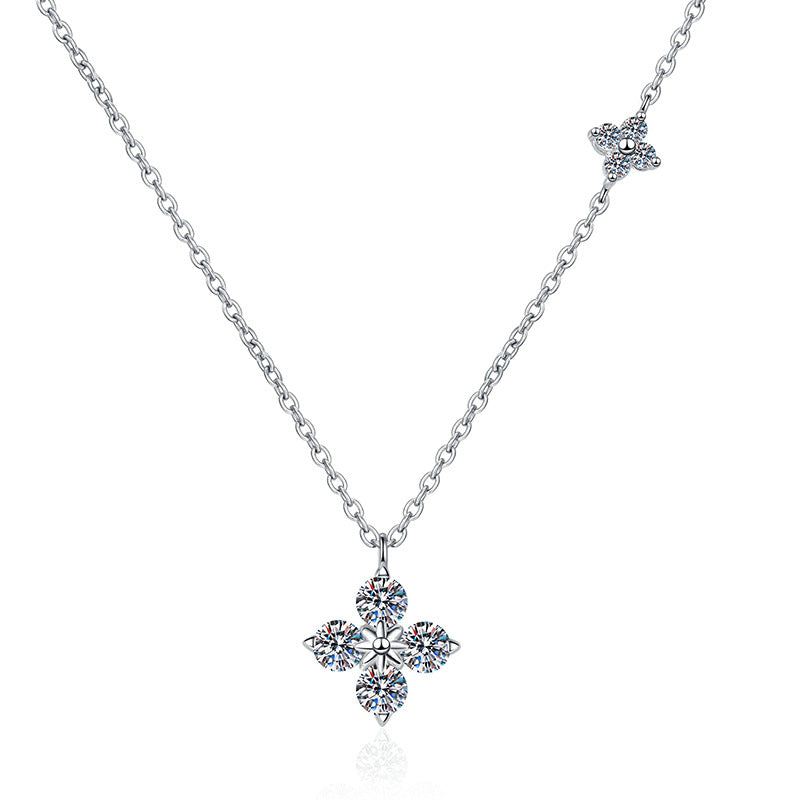 S925 Sterling Silver Premium Four Leaf Clover Necklace Classic Moissanite