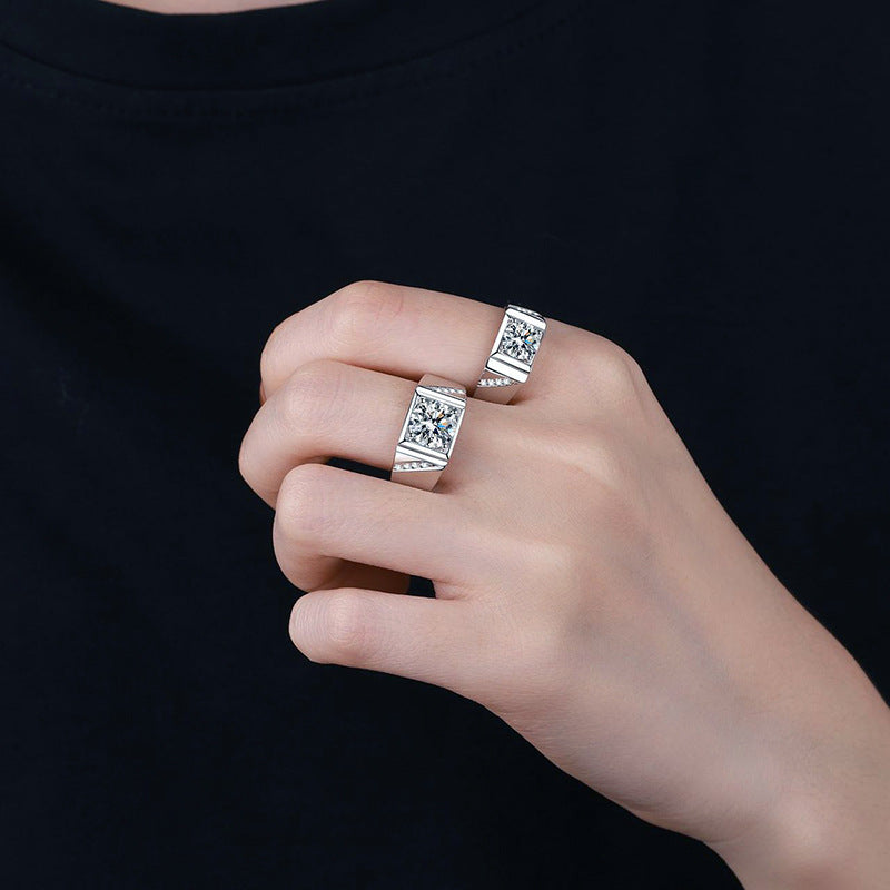 1ct Simple Design Silver Rings for Men 925 Moissanite Men Ring with DEF VVS1 with GRA Certificate Pass Diamond Tester