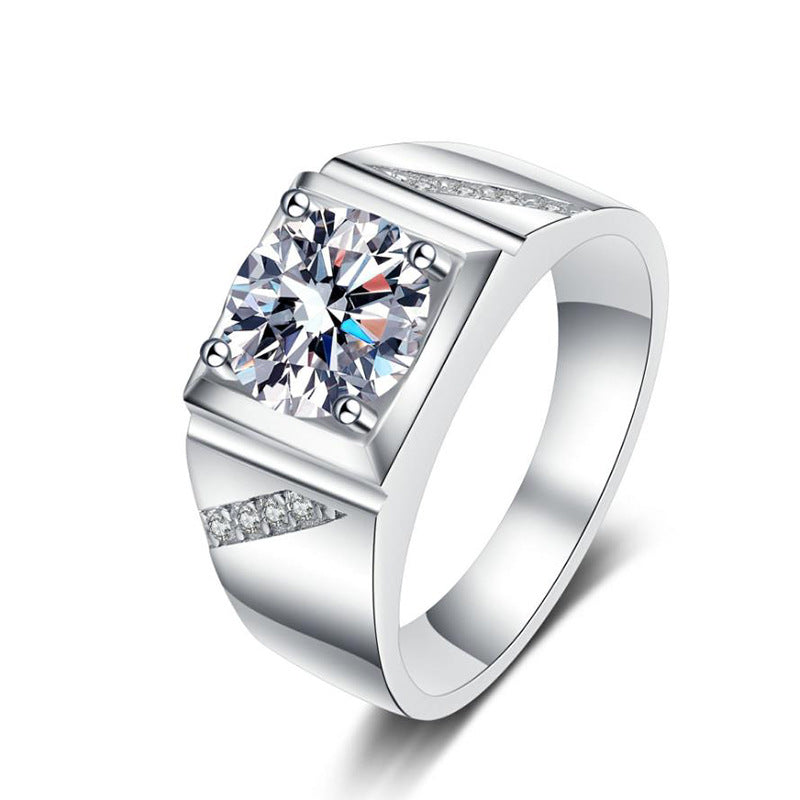 1ct Simple Design Silver Rings for Men 925 Moissanite Men Ring with DEF VVS1 with GRA Certificate Pass Diamond Tester