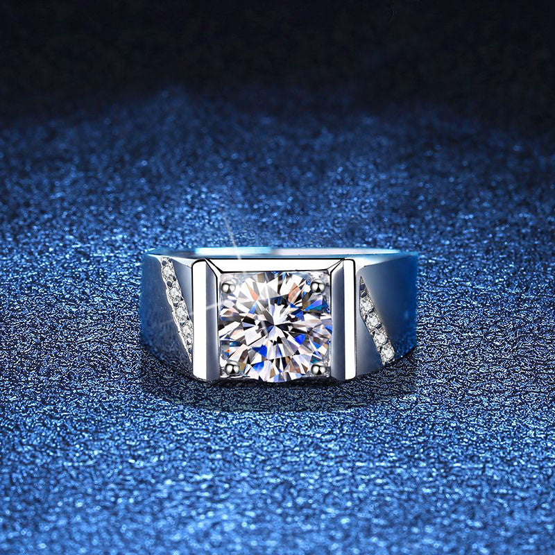 1ct Simple Design Silver Rings for Men 925 Moissanite Men Ring with DEF VVS1 with GRA Certificate Pass Diamond Tester