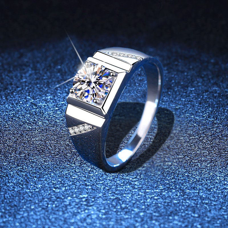 1ct Simple Design Silver Rings for Men 925 Moissanite Men Ring with DEF VVS1 with GRA Certificate Pass Diamond Tester