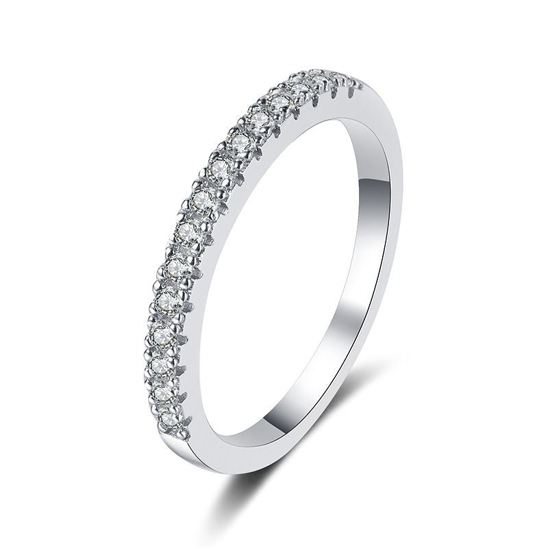 Rhodium Plated 925 Sterling Silver Moissanite Eternity Ring Stackable for Daily Wear