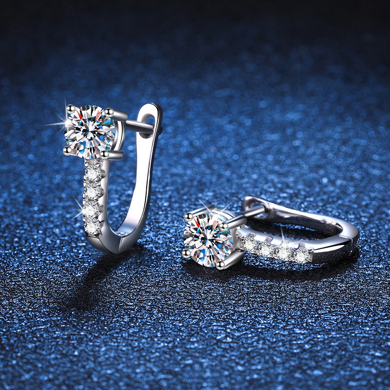 GRA Certified D Color Moissanite U Shape Hoop Earring 925 Sterling Silver