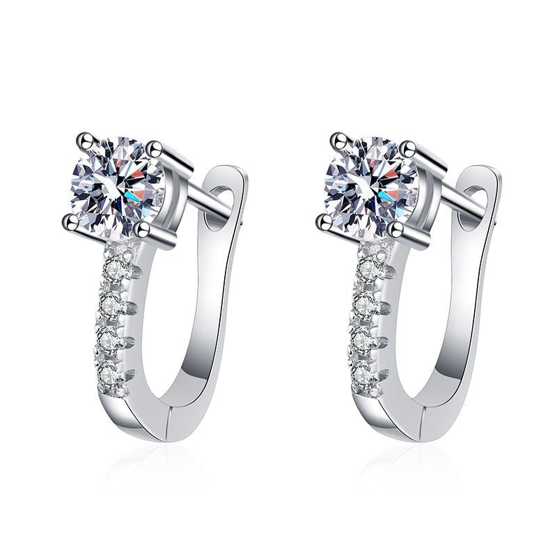 GRA Certified D Color Moissanite U Shape Hoop Earring 925 Sterling Silver