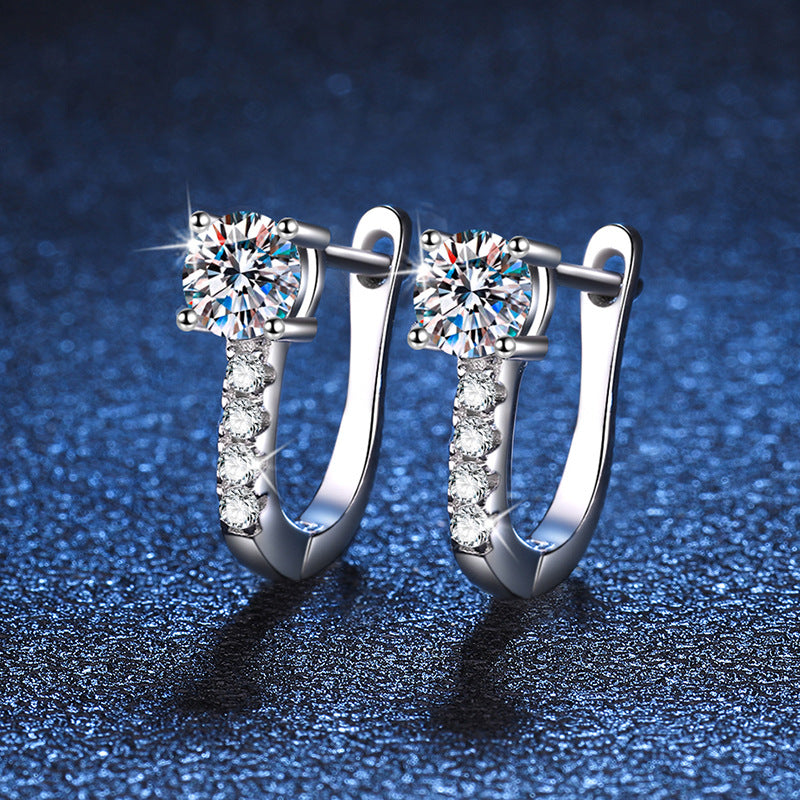 GRA Certified D Color Moissanite U Shape Hoop Earring 925 Sterling Silver