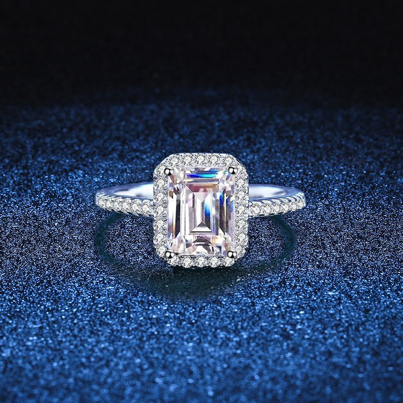 GRA 925 Sterling Silver Radiant/Emerald Cut Moissanite Ring