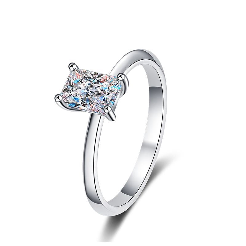 S925 Sterling Silver Emerald/Radiant Cut 1ct Moissanite Solitaire Ring