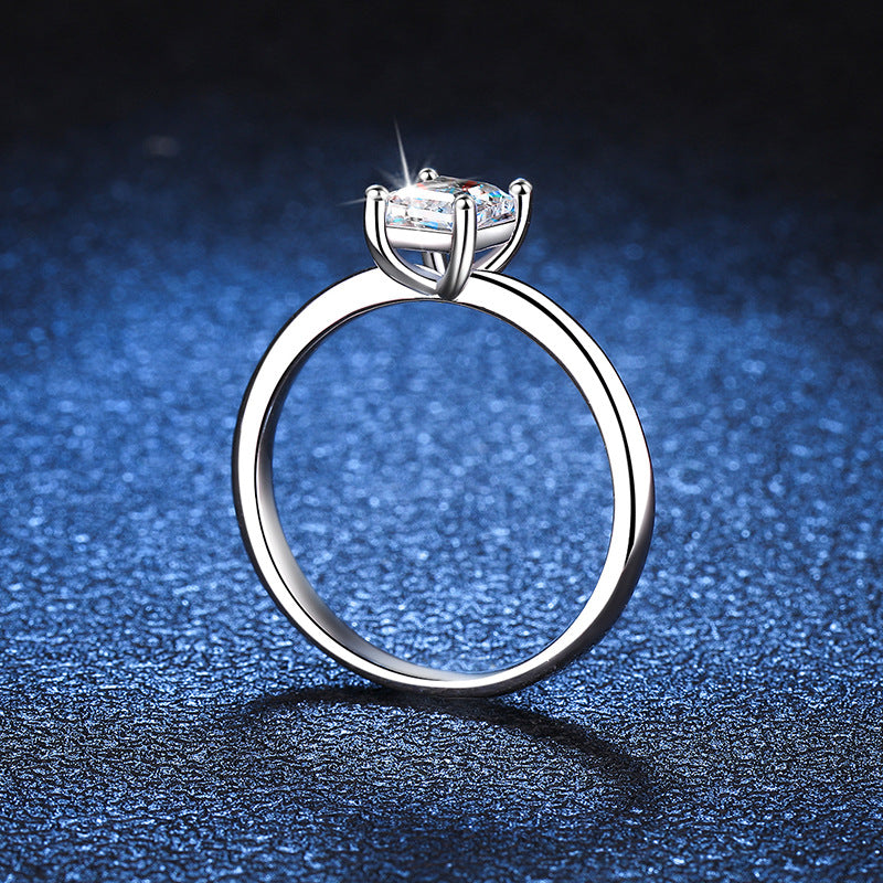 S925 Sterling Silver Emerald/Radiant Cut 1ct Moissanite Solitaire Ring