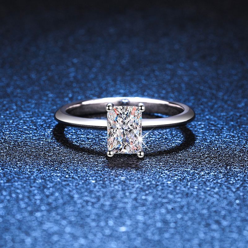 S925 Sterling Silver Emerald/Radiant Cut 1ct Moissanite Solitaire Ring
