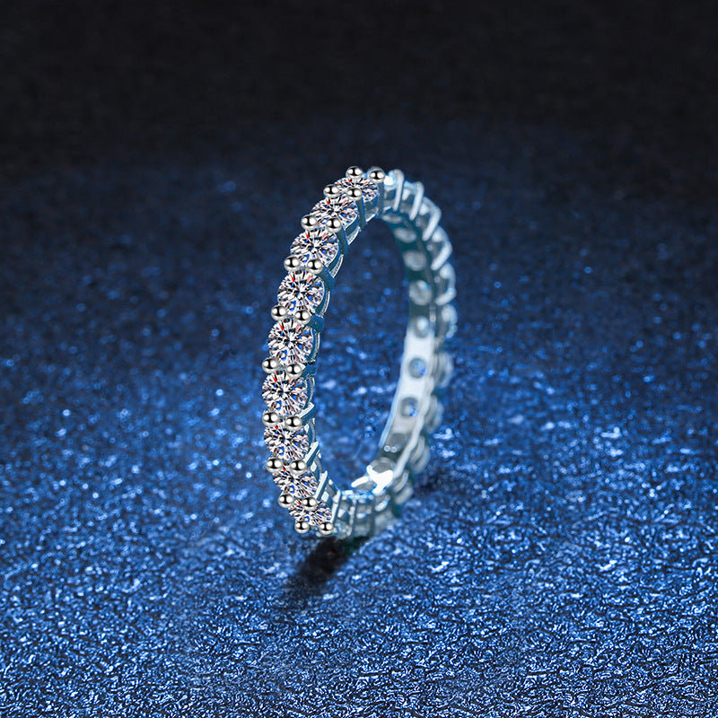 925 Silver Moissanite Eternity Ring Round Cut 2.2ct Full Finger Band