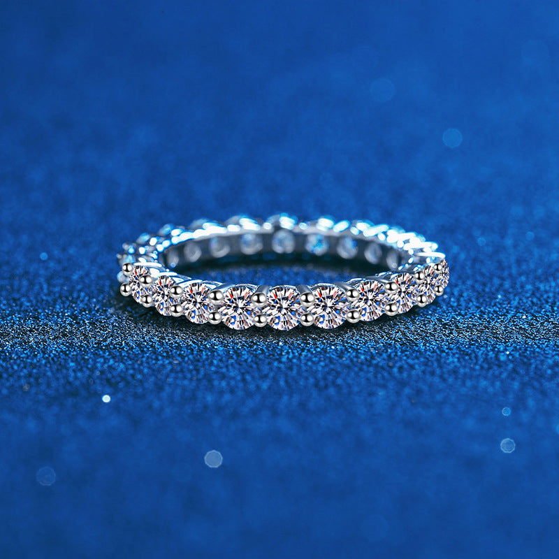 925 Silver Moissanite Eternity Ring Round Cut 2.2ct Full Finger Band