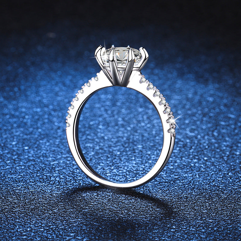 S925 Sterling Silver Round Cut Moissanite Wedding Ring 1ct/2ct