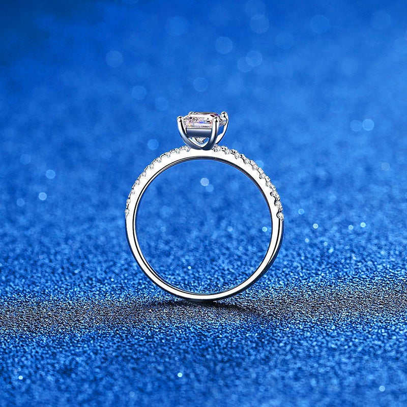 S925 Sterling Silver 1ct Moissanite Ring with Elegant Emerald Cut Radiant Style