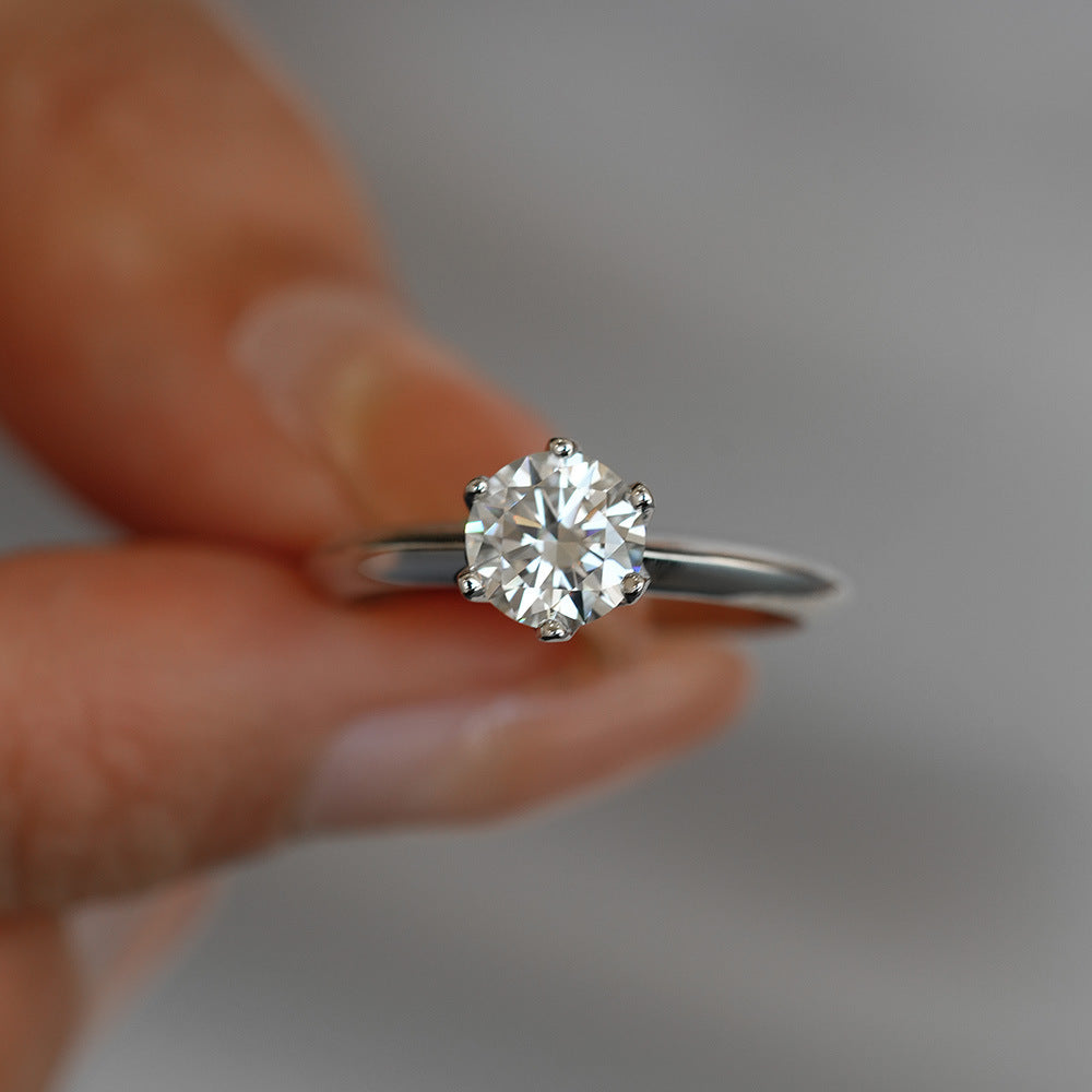 S925 Silver Six Claw Crown Proposal 3ct/5ct Round Cut Moissanite Ring