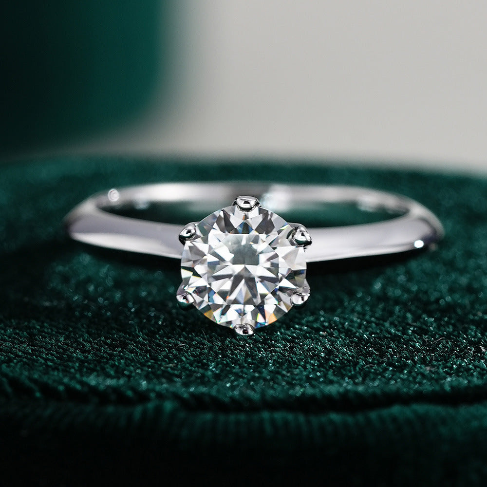S925 Silver Six Claw Crown Proposal 3ct/5ct Round Cut Moissanite Ring