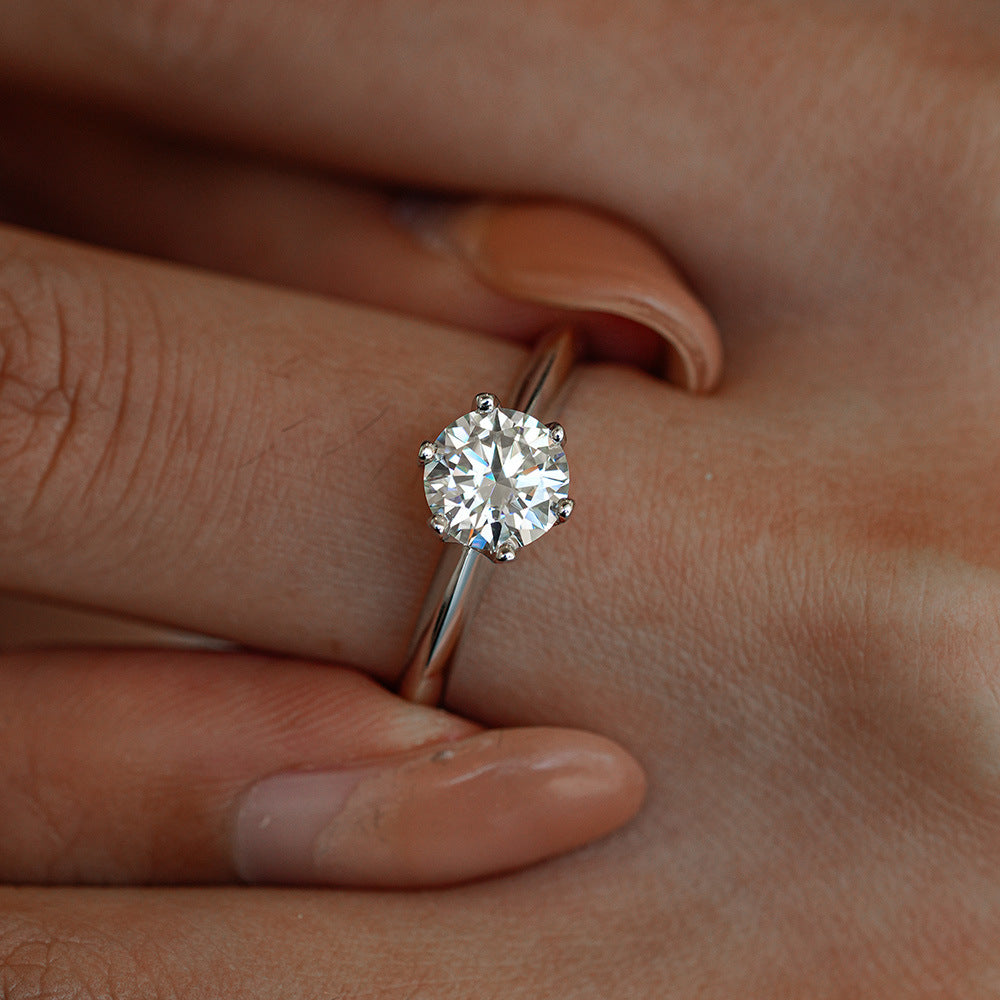 S925 Silver Six Claw Crown Proposal 3ct/5ct Round Cut Moissanite Ring