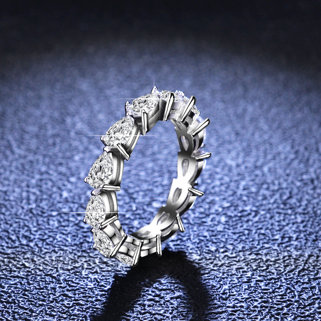 S925 Silver Luxurious Pear Cut Moissanite Tennis Ring Eternity Band 4.55ct for Wedding