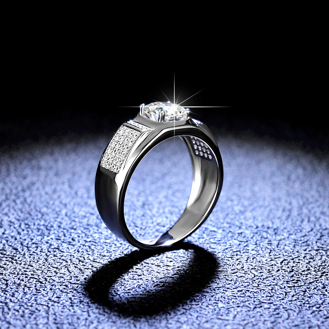 Popular 925 Sterling Silver 1ct Moissanite Engagement Ring for Men Adjustable