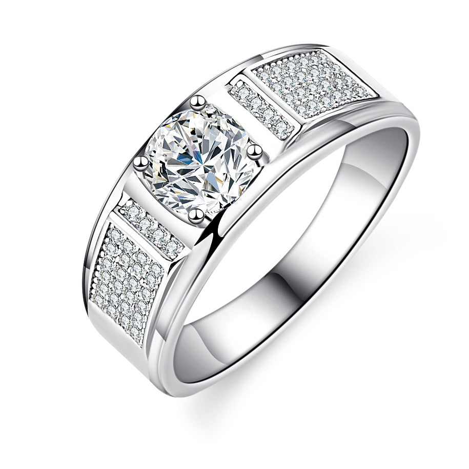Popular 925 Sterling Silver 1ct Moissanite Engagement Ring for Men Adjustable