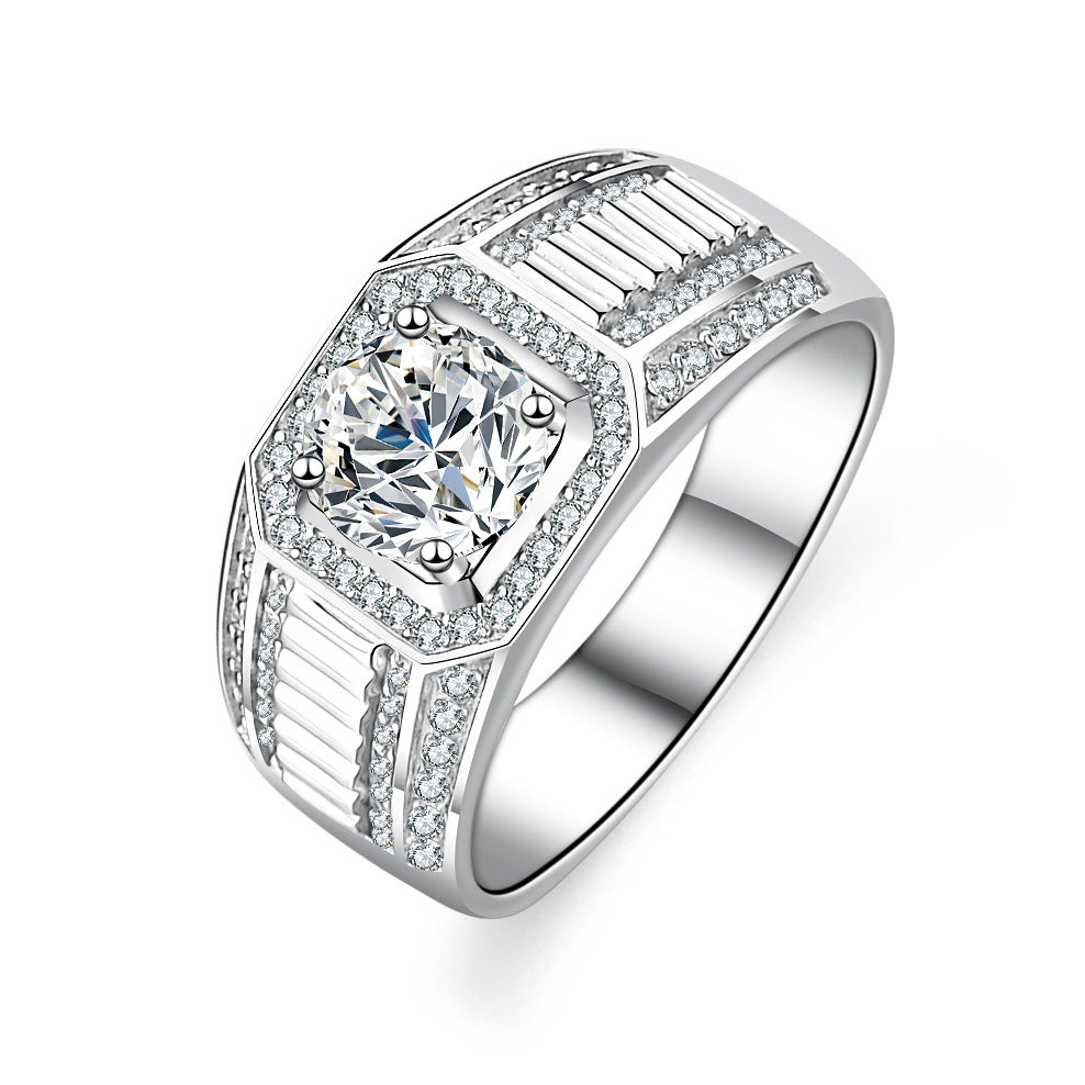 Luxury Hip Hop Men's Rings 925 Sterling Silver VVS Round Cut 1ct Moissanite Adjustable