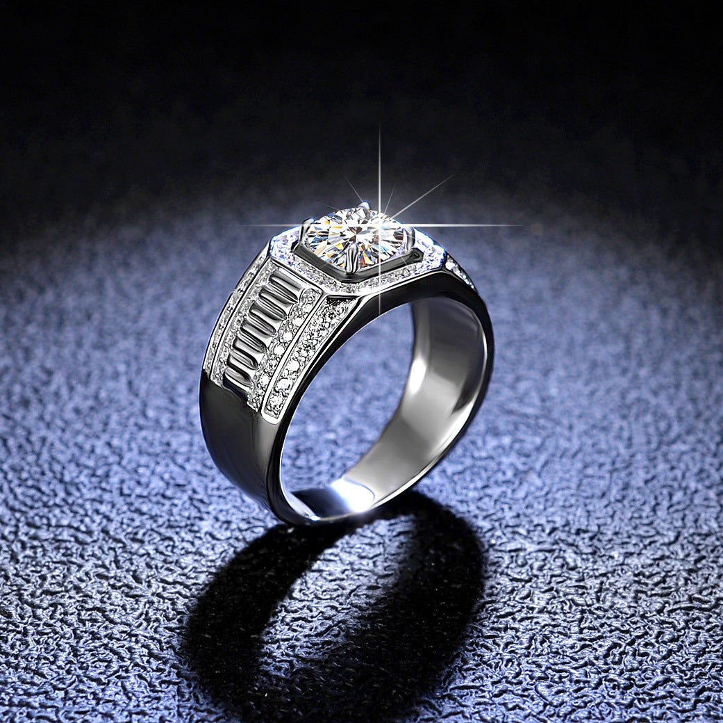 Luxury Hip Hop Men's Rings 925 Sterling Silver VVS Round Cut 1ct Moissanite Adjustable