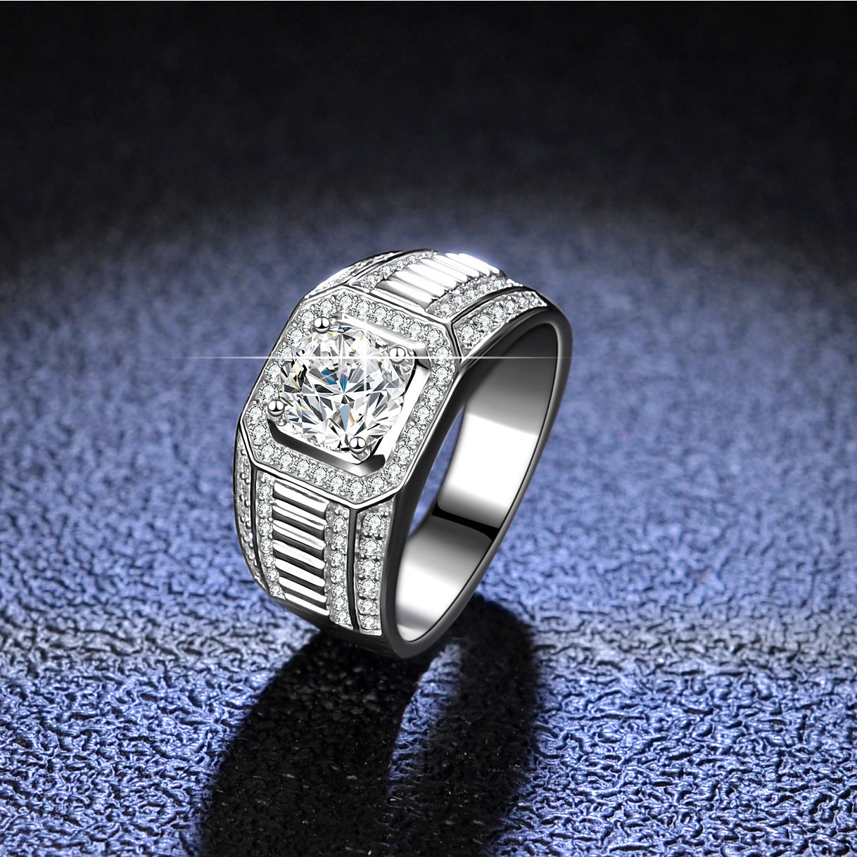 Luxury Hip Hop Men's Rings 925 Sterling Silver VVS Round Cut 1ct Moissanite Adjustable
