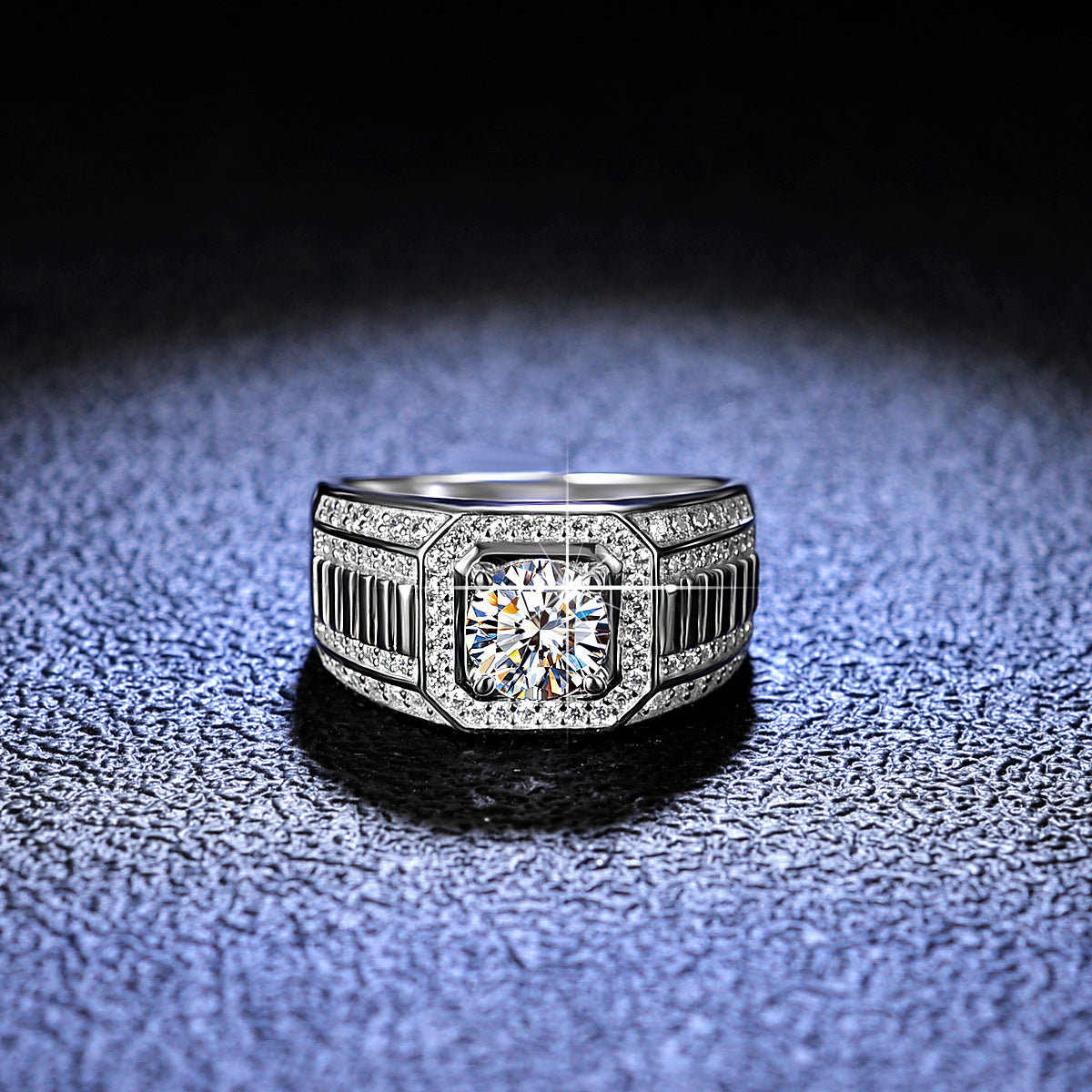Luxury Hip Hop Men's Rings 925 Sterling Silver VVS Round Cut 1ct Moissanite Adjustable