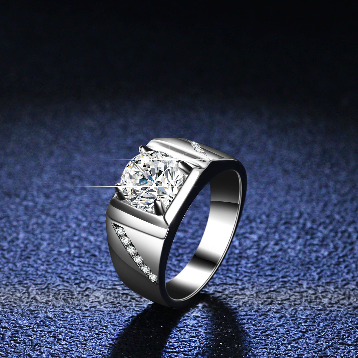 Luxury Fine Jewelry S925 Silver Round Cut 1ct/2ct Moissanite Men's Ring