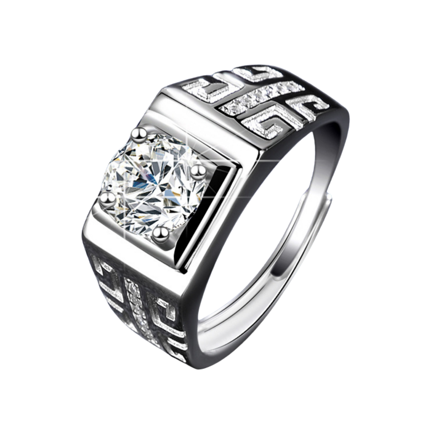 Trendy 925 Sterling Silver Wedding 1ct Round Cut Moissanite Ring for Men Adjustable