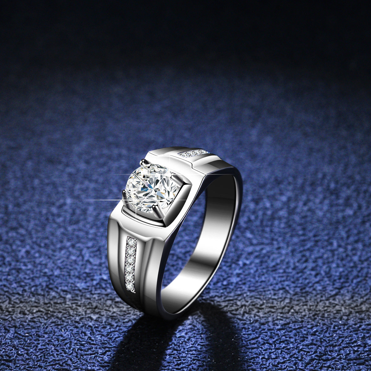 Luxury Men's 1ct S925 Sterling Silver VVS Round Cut Moissanite Ring