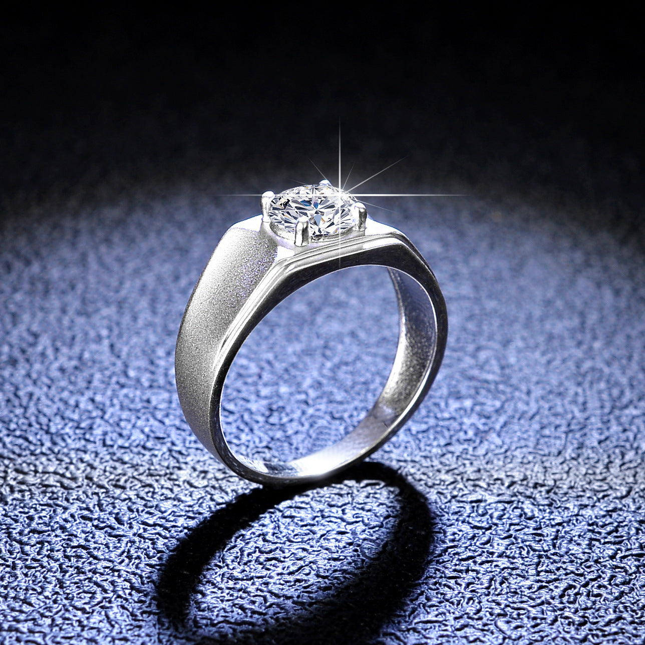 925 Sterling Silver Brushed VVS Round Cut 1ct Moissanite Rings for Men