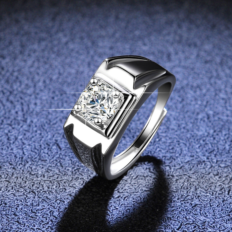 Luxury S925 Silver Adjustable Round Cut 1ct Moissanite Men's Ring
