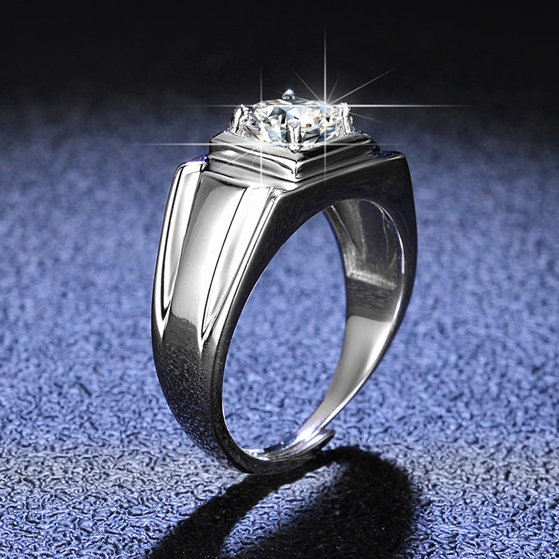 Luxury S925 Silver Adjustable Round Cut 1ct Moissanite Men's Ring