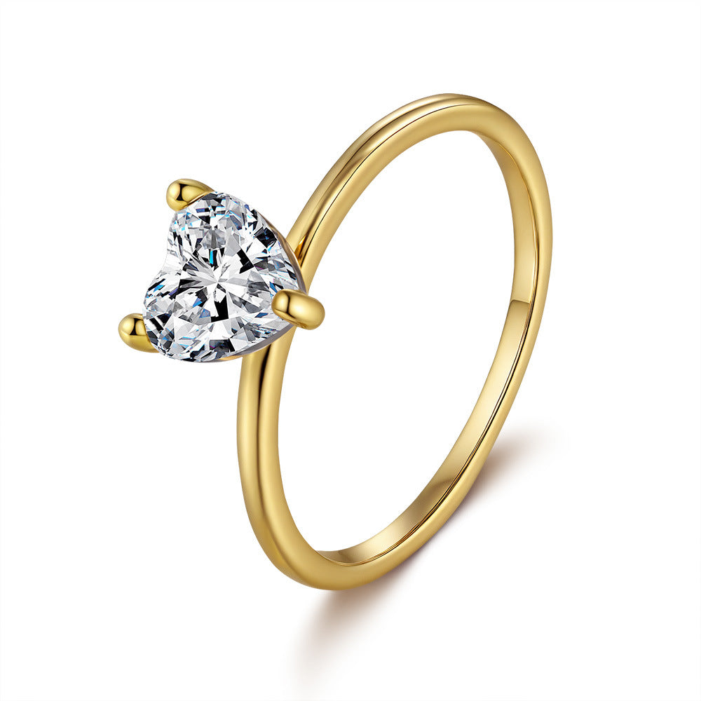 14K Gold Plated S925 Silver 1ct Heart Cut Solitaire Moissanite Wedding Rings