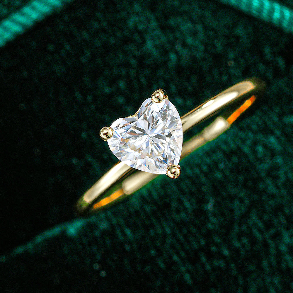 14K Gold Plated S925 Silver 1ct Heart Cut Solitaire Moissanite Wedding Rings
