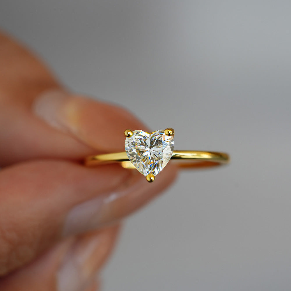 14K Gold Plated S925 Silver 1ct Heart Cut Solitaire Moissanite Wedding Rings