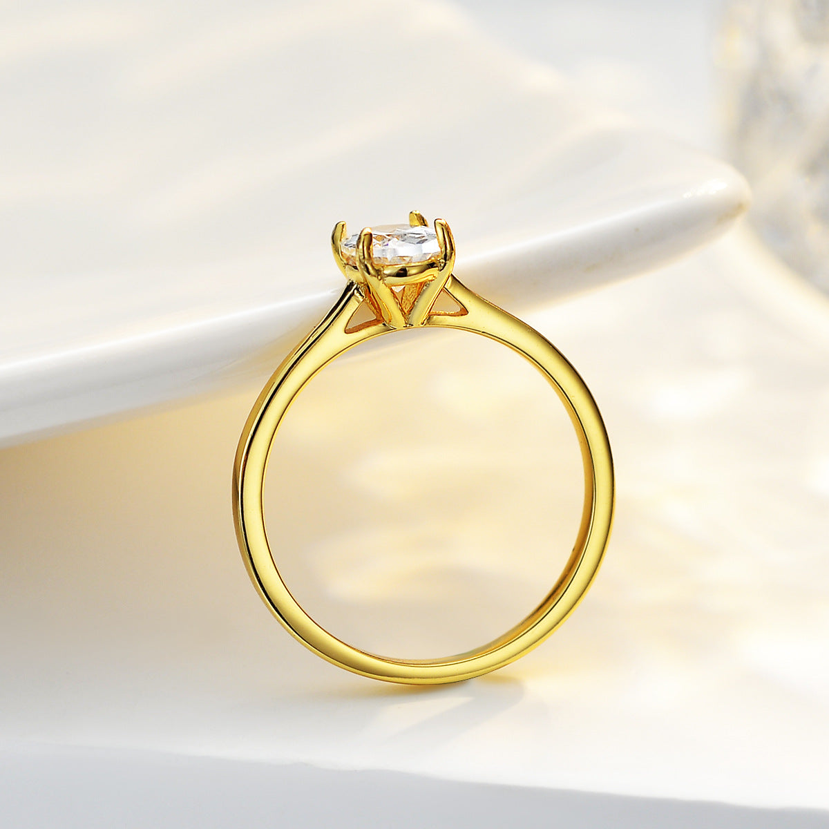 14K Gold Plated Oval Cut 1ct Solitaire Moissanite Engagement Ring