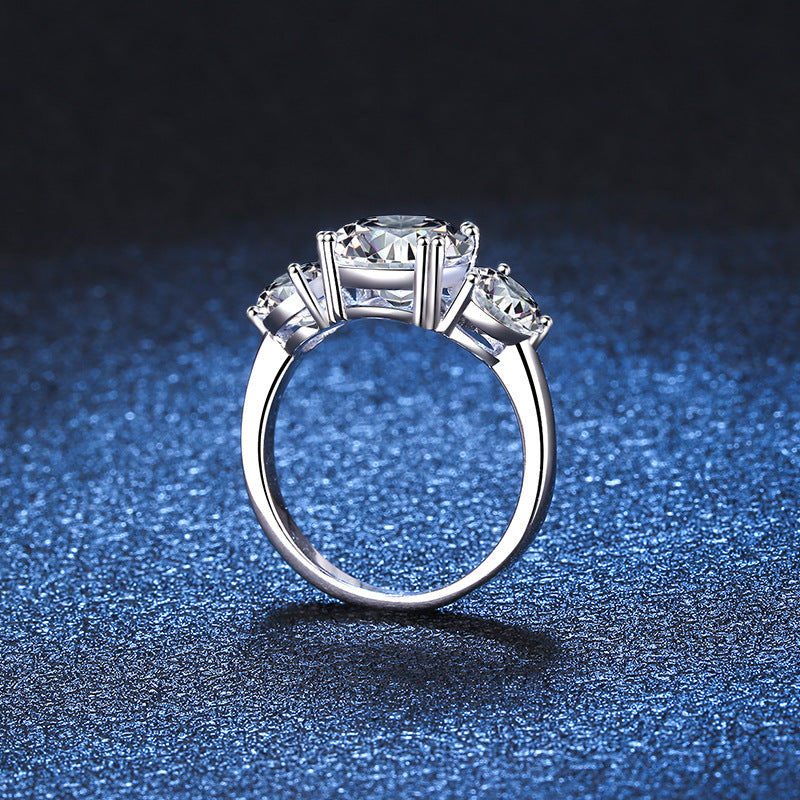 S925 Sterling Silver Round Cut Moissanite Proposal Ring 3ct