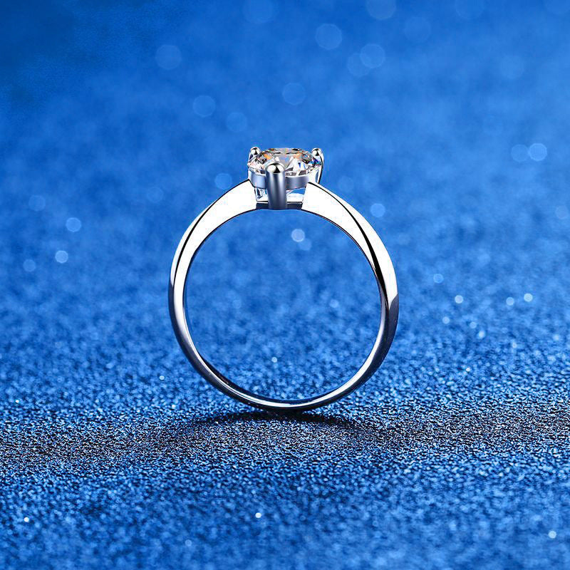 Moissanite 925 Sterling Silver 1-2 Carat Heart Love Ring with Rhodium Plating