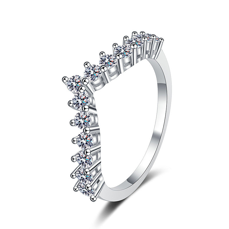 S925 Silver V-Type 0.78ct Round Cut Moissanite Stackable V Shaped Ring Band