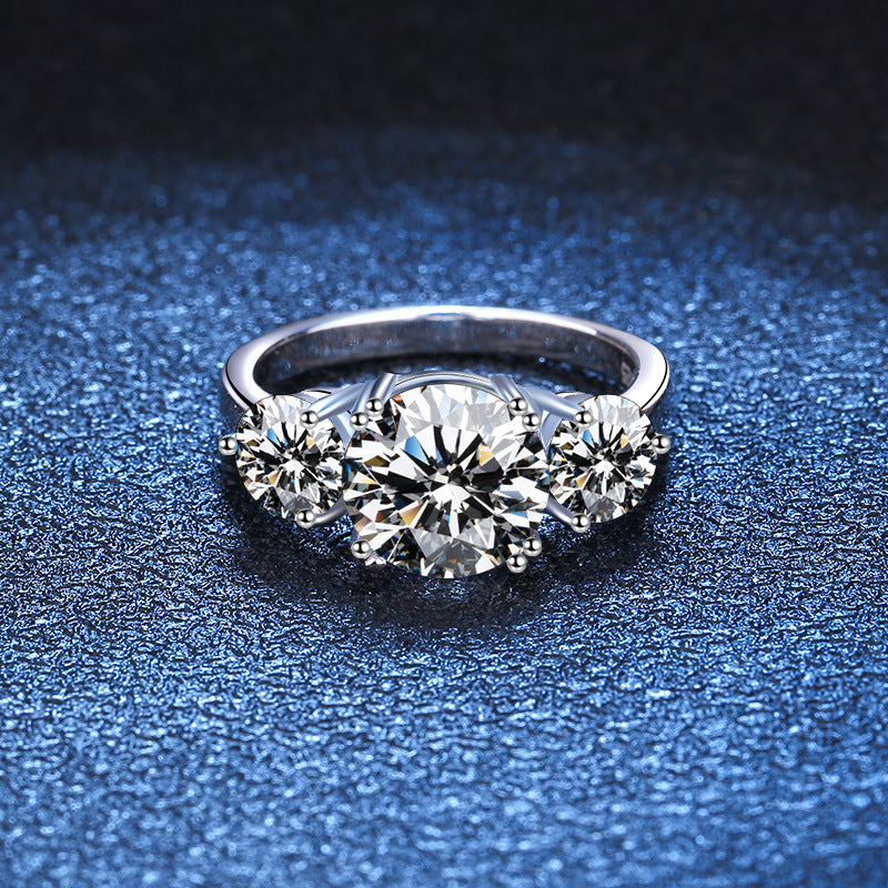S925 Sterling Silver Round Cut Moissanite Proposal Ring 3ct