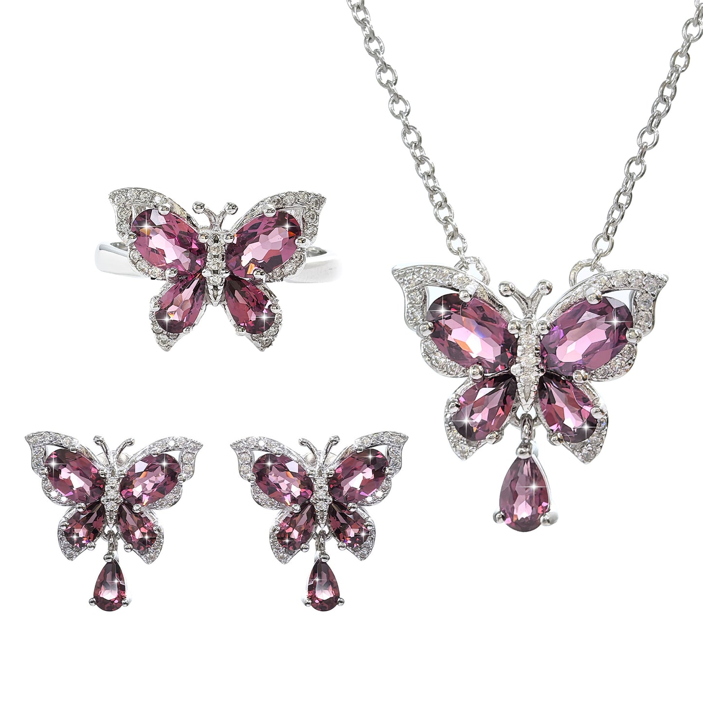 Charming 925 Rhodium Plated Natural Pyrope Garnet Jewelry Set