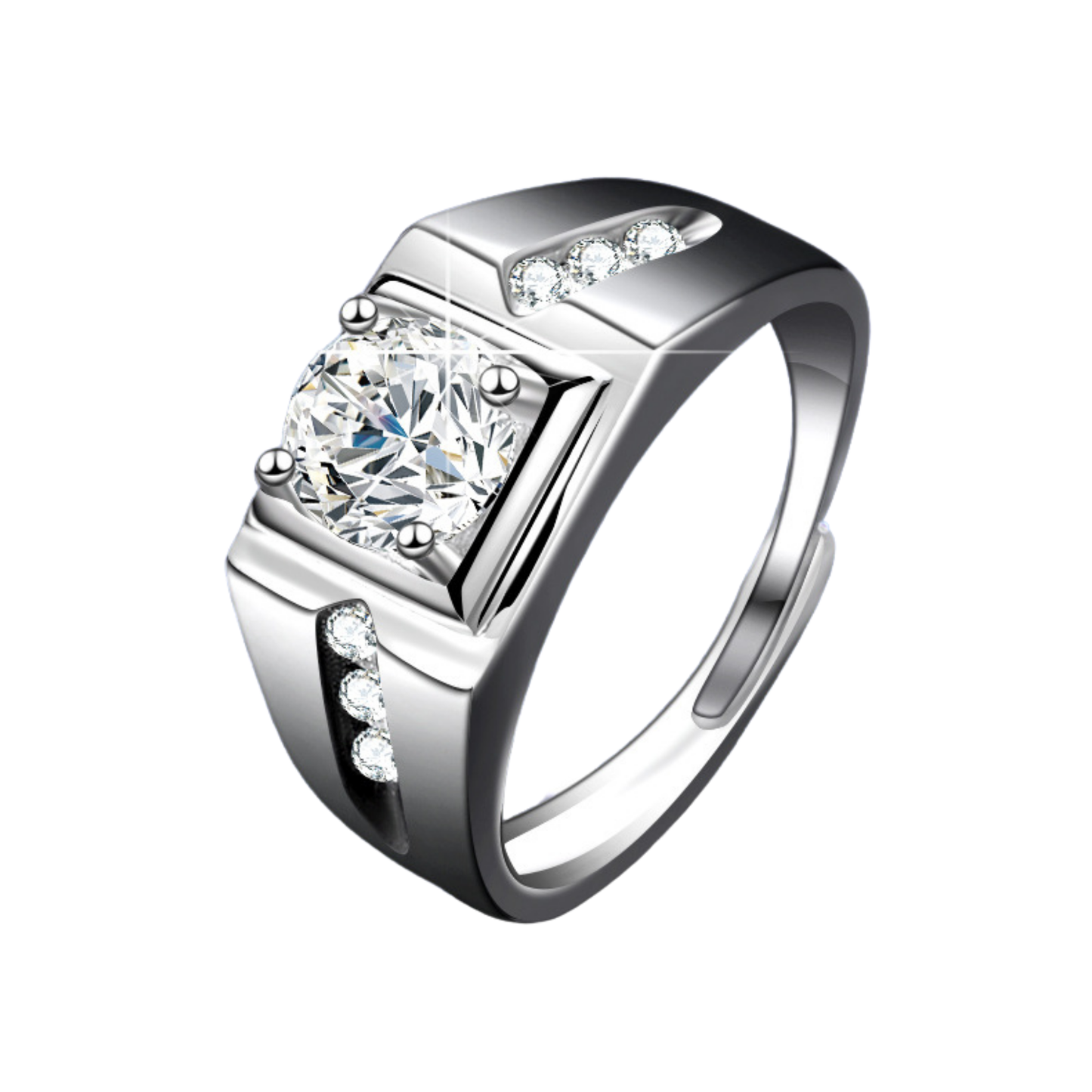 Vintage S925 Silver Men's Thumb Ring 1ct Round Cut Moissanite Ring Adjustable