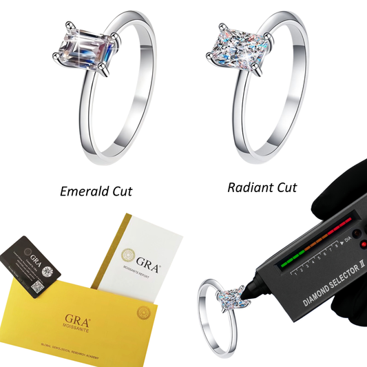 S925 Sterling Silver Emerald/Radiant Cut 1ct Moissanite Solitaire Ring